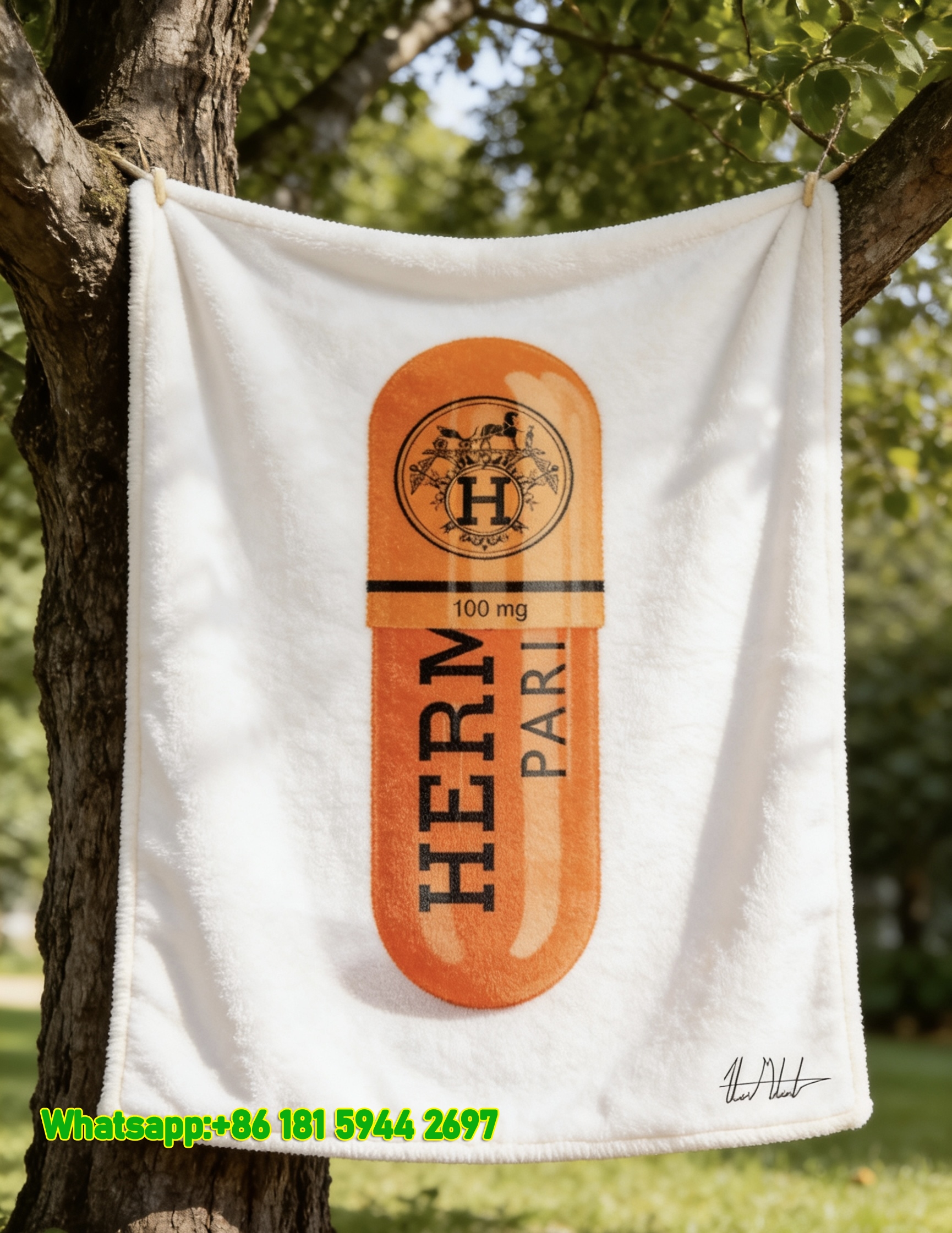 Luxury Hermès Orange Pill Capsule Flannel Sofa Throw Blanket IMG_4927